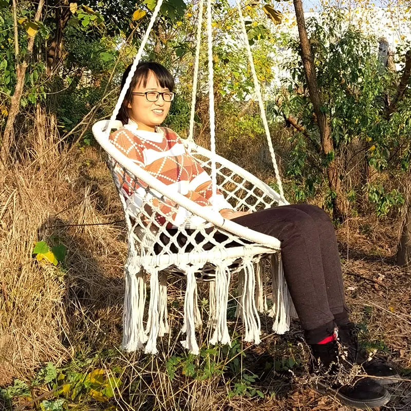 Round Hammock Chair Outdoor Indoor Dormitory Bedroom Yard for Child Adult Swinging Hanging Single Safety Chair Hammock
